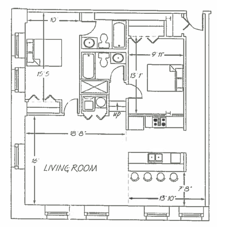 Floor plan for 2 beds, 2 baths, 1116 sqft